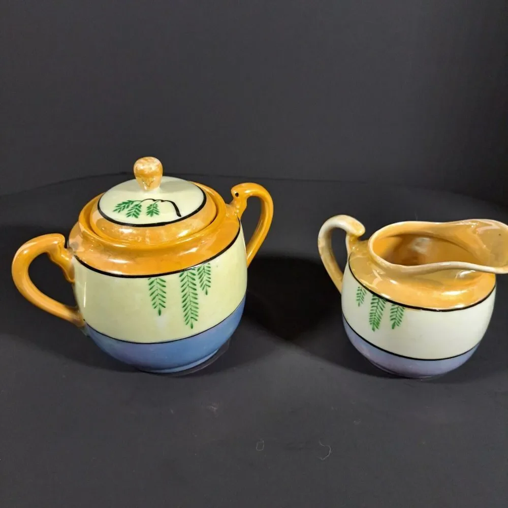 Noritake Lusterware Pagoda Porcelain Cream &‎ Sugar Japan